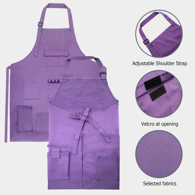 boshiho Adult Painting Aprons, Adjustable Buckle, Barber Apron with Pockets for Women/Men/Unisex, Utility or Work Apron (Purple) - Image 5